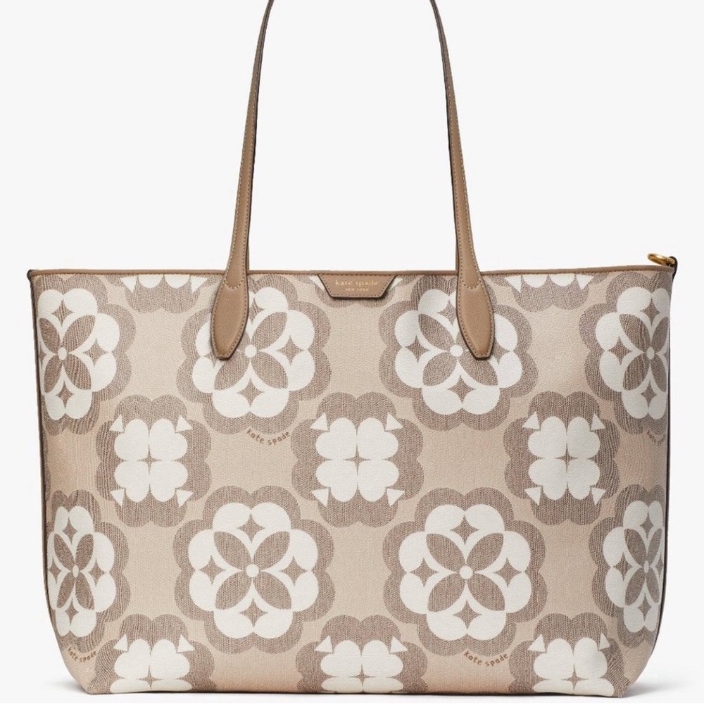 NWT Kate Spade ♠️ Flower monogram coated canvas tote natural multi w/pouch